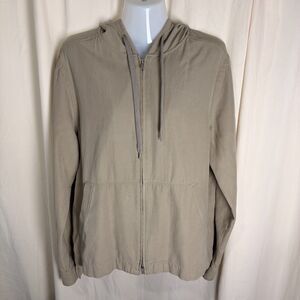 Perry Ellis Mens Small Silk Cotton Blend Full Zip Hoodie Jacket Khaki Beige S